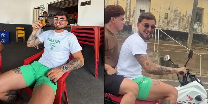 MC Gui pilota moto sem capacete e de chinelos durante visita a cidade de Elesb&atilde;o Velos