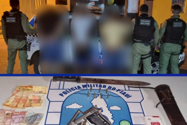 PM de Elesbão Veloso prende três homens por ameaça, lesão corporal e posse ilegal de arma de fogo