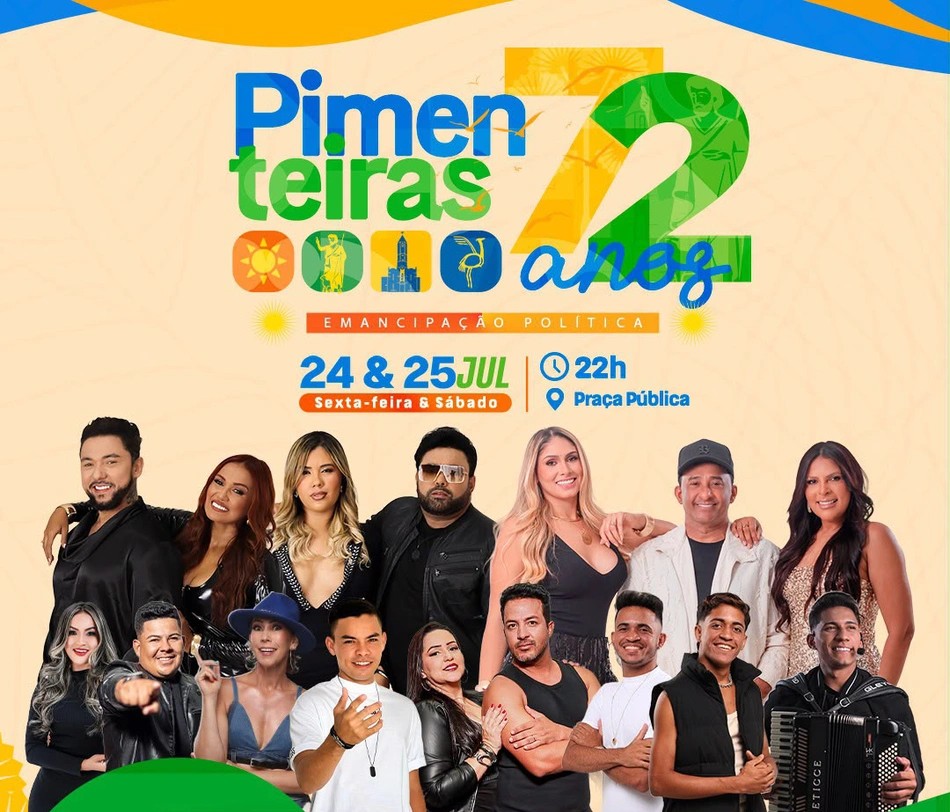 Pimenteiras divulga programa&ccedil;&atilde;o do anivers&aacute;rio de 72 anos com Malla 100 Al&ccedil;a e Forr&oacute; Real