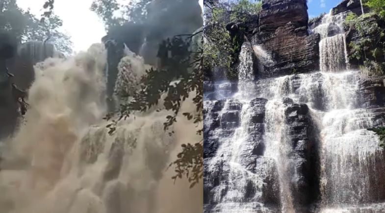 Imagens impressionantes mostram cabe&ccedil;a d&rsquo;&aacute;gua na cachoeira de Santo Ant&ocirc;nio, em S&atilde;o F&eacute;lix do Piau&iacute;