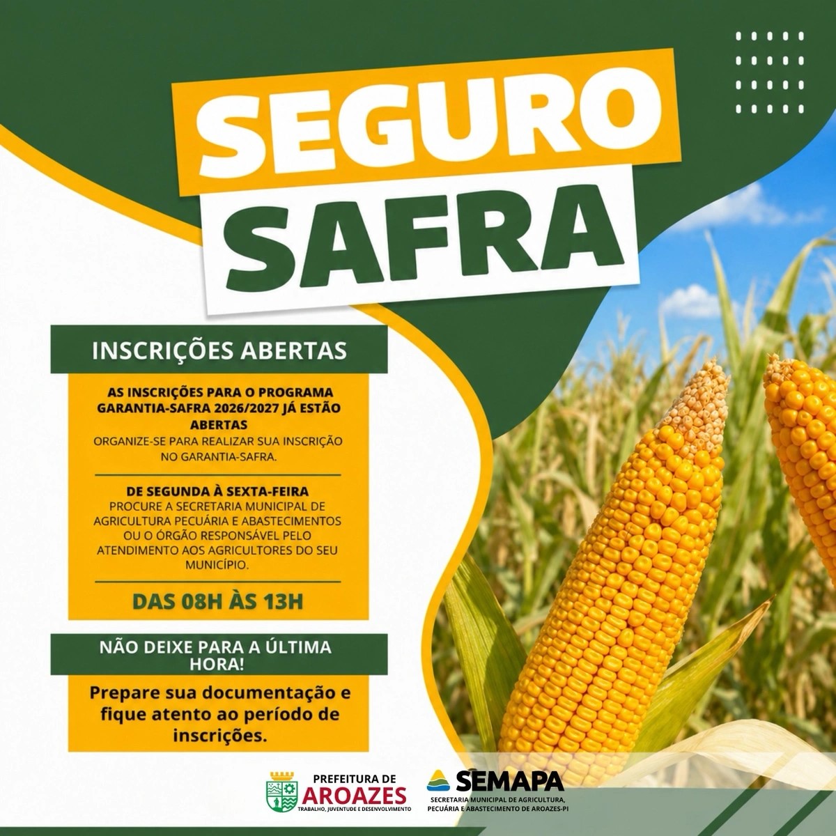 Garantia-Safra 2026/2027: inscri&ccedil;&otilde;es est&atilde;o abertas em Aroazes